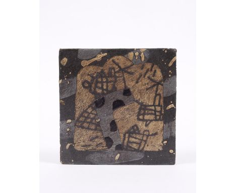 John Maltby (b.1936) Tile landscape decoration signed 'MALTBY' 15.5cm x 15.5cm.