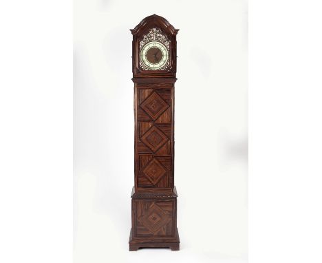 Peter Waals (1870-1937) Long case clock macassar ebony mother of pearl and abalone inlay in the form of flower heads, trees a