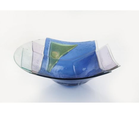 Bente Bonne (1929-1996) Bowl, 1992 layered coloured glass signed and dated 12cm high, 40.5cm across. Bente Bonne was an impor