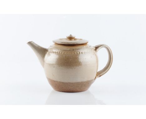 Richard Batterham (b.1936) Teapot salt glazed, pressed decoration 26cm across.