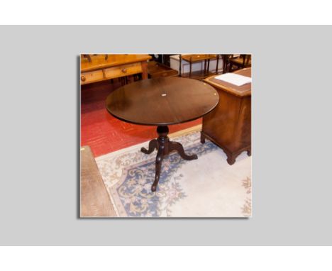 A good antique mahogany tilt top tripod table with turned bulbous column, 76 cms high, 93 cms diam