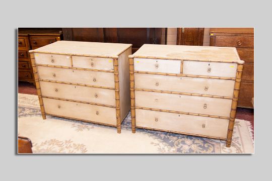 A Pair Of Pine Chest Of Drawers In Faux Bamboo Style Each Having