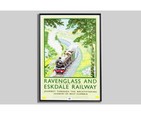 A compact colourful railway poster for the Ravenglass & Eskdale Narrow Gauge Railway, 58 x 41 cms and a poster for the Minehe