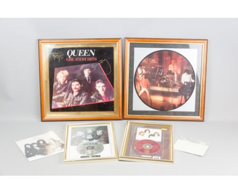 A Queen Greatest Hits album sleeve with all four band member's signatures, with original Bulgaria picture disc, an EMI Queen 