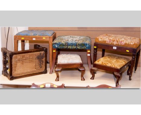 A parcel of six sundry tapestry topped, cane topped and other stools