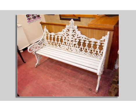 A Coalbrookdale Gothic patterned garden bench, 157 cms long, all metal present but for full restoration