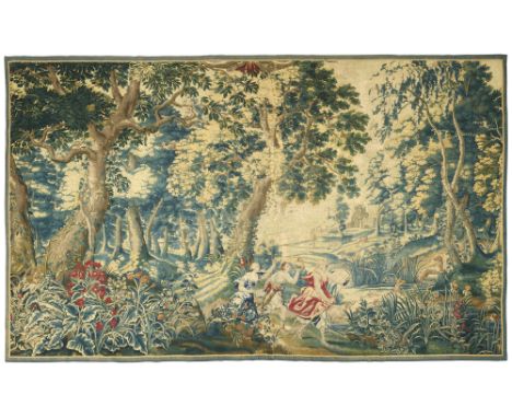 A Flemish mythological tapestry, possibly Brussels, second half 17th century, woven in silks and wools, depicting Diana and h
