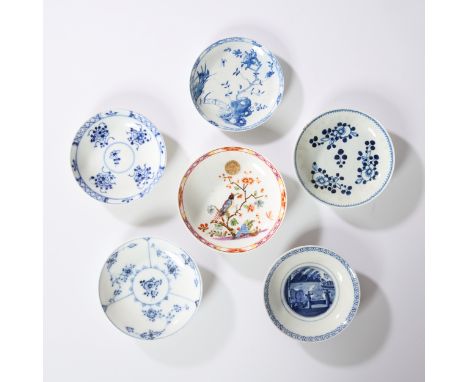 A study group of four Continental porcelain and two English porcelain saucers, 18th century, comprising: a Meissen kapuziner-