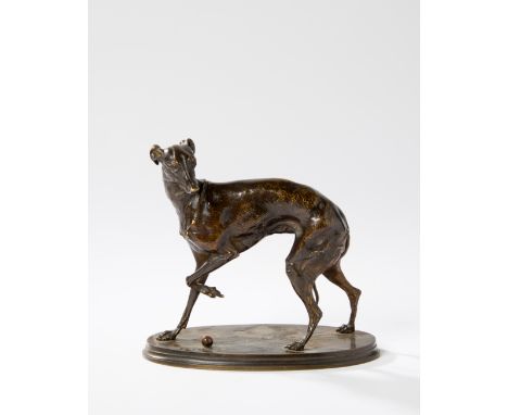 After Pierre-Jules Mêne, French, 1810-1870, a French bronze model of a whippet, after the Jiji and Gislle group, late 19th ce