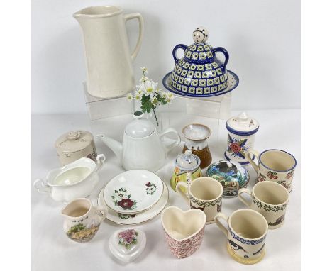 A box of assorted vintage &amp; modern ceramics. To include: Melitta German pottery teapot, Emma Bridgwater, Brixton Pottery 