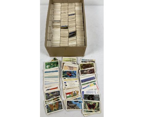 A box containing a quantity of assorted vintage Brooke Bond tea cards. To include: Butterflies of the World, Tropical Birds, 