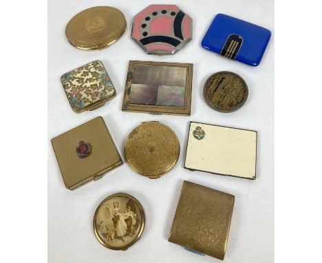 A collection of 11 vintage metal compacts in varying sizes and designs to include Royal Engineers and British Army Tank Regim