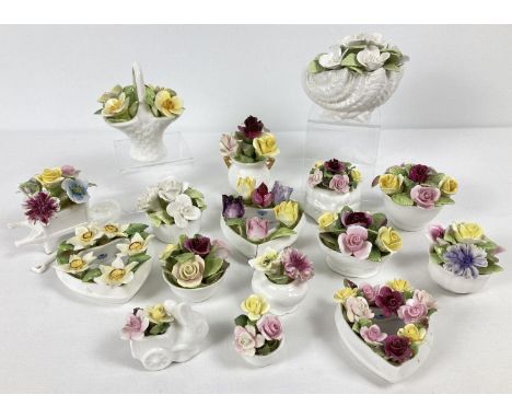 A quantity of assorted Coalport ceramic floral bud vases and ornaments. Some a/f.  