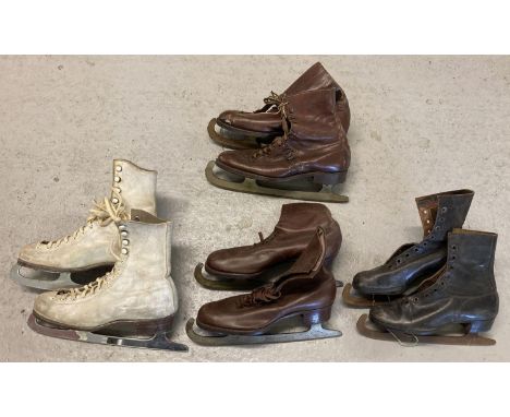 4 pairs of vintage leather ice skating boots to include Aston, Mercurio and Becker-Jackson.  