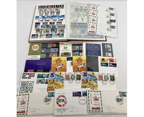 A vintage stamp stock album together with a quantity of first day covers and stamp collectors sets. All dating from the late 