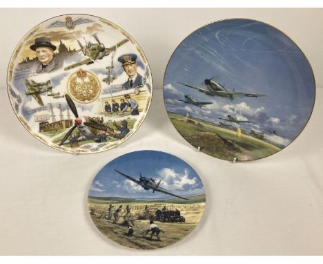 3 limited edition ceramic collectors plates featuring aircraft. Royal Doulton "Hurricane Victory Pass" with CoA and 2 x Coalp