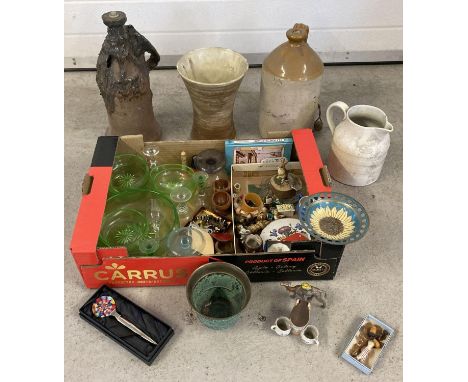 A collection of assorted ceramics and various misc. items. To include: Wade Whimsies, part uranium glass fruit set, diecast c