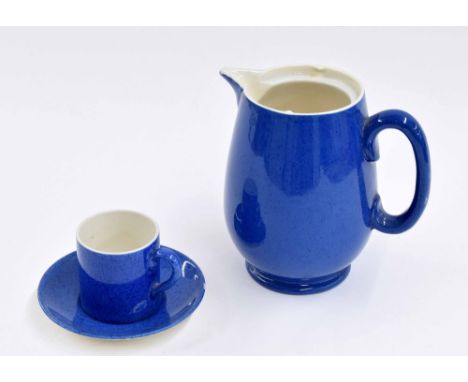 Moorcroft Pottery 'Powder Blue' coffee pot (missing lid), cup and saucer, pot 7.5" high, impressed factory marks to underside