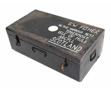 Vintage metal tin trunk, 36" wide