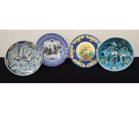 Royal Worcester 'Hotel China' plate decorated with stylised birds, 10" diameter; together with a similar vintage design plate