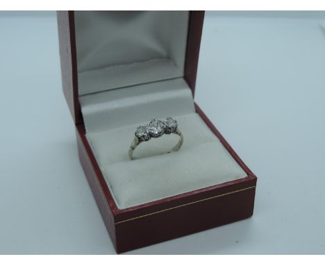 Unmarked White Metal Diamond Trilogy Ring 