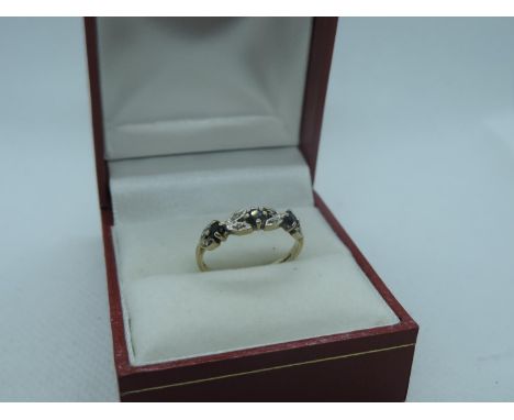 9ct Yellow Gold Sapphire and Diamond Ring - 1.5gms 