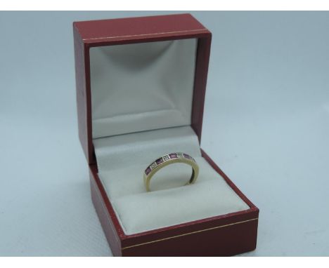 9ct Yellow Gold Ruby and Diamond Half Eternity Ring - 1.4gms 