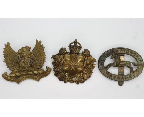 Yeomanry regiment cap badges: Ayrshire Earl of Carricks Own, Northamptonshire and Lincolnshire (3). P&amp;P Group 1 (£14+VAT 