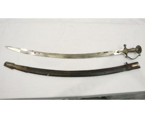 A 19th century Indian Tulwar with leather scabbard. P&amp;P Group 2 (£18+VAT for the first lot and £3+VAT for subsequent lots
