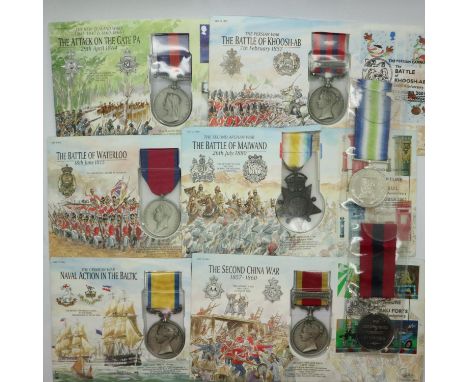 Six medallic first day covers containing reproduction Georgian and Victorian medals, together with two copy UK medals (8). P&