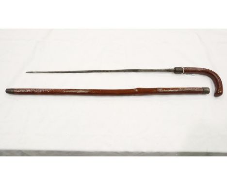 A 19th century sword stick, with tapering square-section blade, overall L: 85 cm, blade L: 54 cm. P&amp;P Group 2 (£18+VAT fo