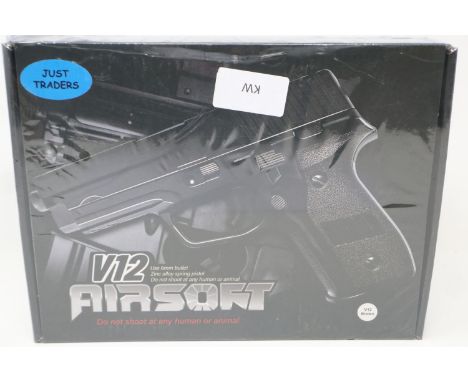 New old stock airsoft pistol, model V12 in brown, boxed and factory sealed. P&amp;P Group 2 (£18+VAT for the first lot and £3