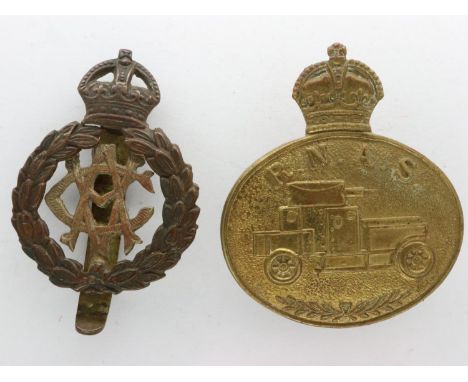 British WWI Army Veterinary Corps cap badge and an Royal Navy Air Service Armoured Division example (2). P&amp;P Group 1 (£14
