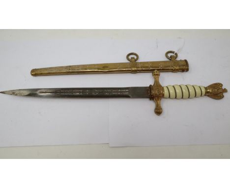 Kriegsmarine presentation dagger with polished gilt brass scabbard, the blade marked Original Eickhorn Solingen for 1941-42. 