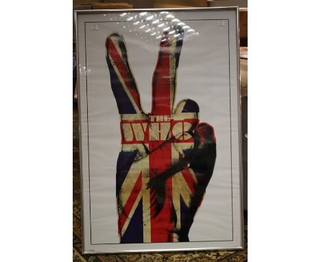 The Who. Huge framed Union Jack peace sign. Excellent display item. Size 37” x 25”.