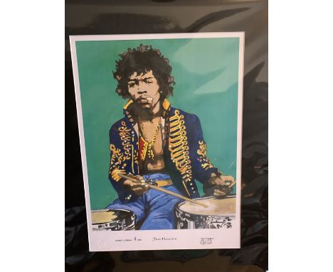 . JIMI HENDRIX LOT OF 2 LIMITED EDITON SIGNED AND NUMBERED PRINTS    BY ARTIST PAUL HOWELL Jimi on the drums and Jimi on Guit