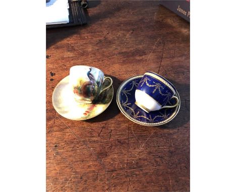 Two Royal Worcester miniature cabinet cups and saucers both in good condition