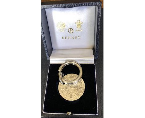 Silver key ring by Benney with textured disc and Millennium hallmarks