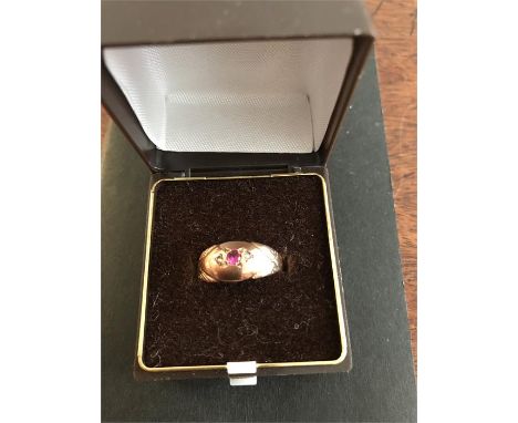 A 19thC  9ct gold ring set with seed pearls and ruby, size Q