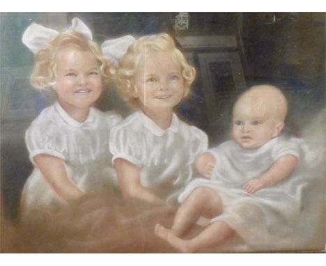 WALTER GOODIN 1907-1992 portrait of three young girls 52 x 68cm
