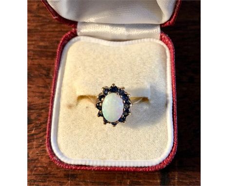 9ct opal and sapphire cluster ring size L