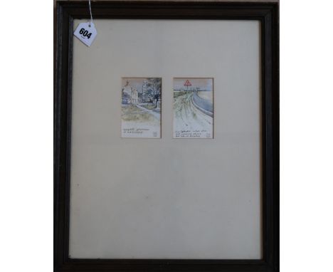 Views of Ely Cathedral and Fenland by P. Hutton 29.5 x 37cm, watercolour