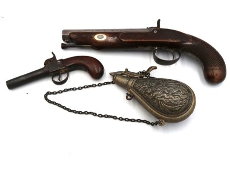 A Percussion pistol - double lock system to the hammer, working order with barrel reloading rod for a quick reload, engraved 