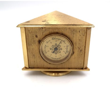 A mid 20th century French three sided desk clock, with barometer and thermometer, working in saleroom