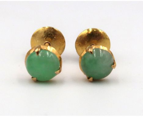 A pair of Jade studs set in 22ct yellow gold - approx total weight 0.9 grams