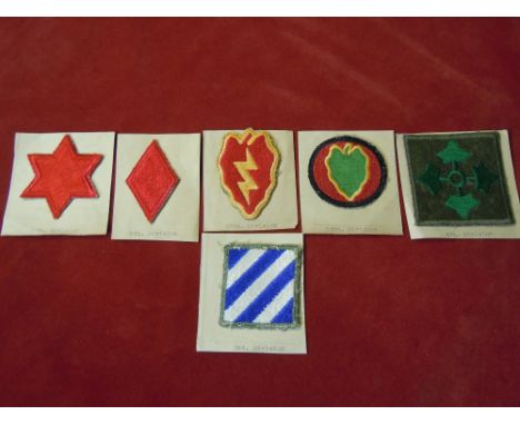 A set of six American Patches  U.S. Army Division cloth patches includes the 3rd, 4th, 5th, 6th, 24th and 25 Division. A nice