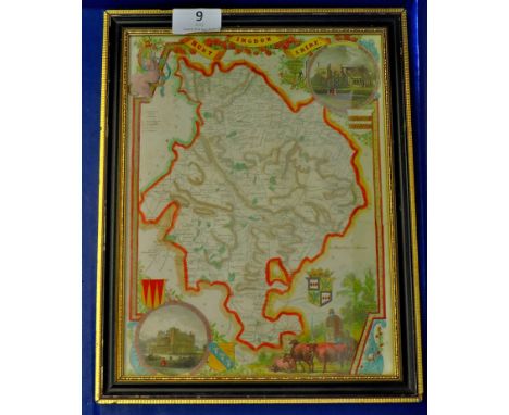 Map (Antique) Huntingdonshire  With 4 cartouches 22 x 28 cm.  Nice item.