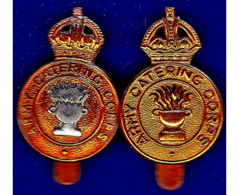 British Cap Badges (2) - an Army Catering Corps, brass, Kc, 1841-45, circlet bearing the title, in which is a 'Grecian Brazie