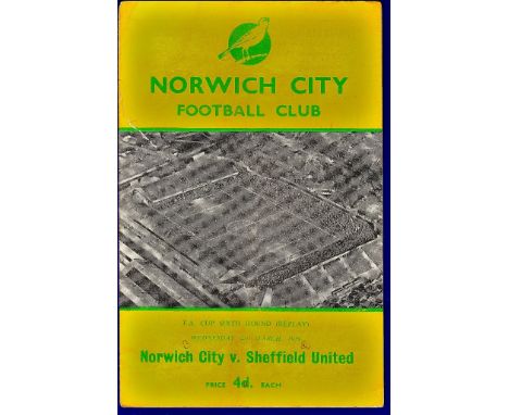 Norwich City Football Programme - 1959 (Wed. 4 Mar)  Norwich City v Sheffield United.  F.A. Cup 6th Round (Replay).  (Fair, c