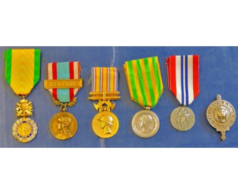 French Medals (6) including: French 1883 - 1885 Tonkin medal (Army Version), WWI Period Medaille Militaire, Firemen Medal Min